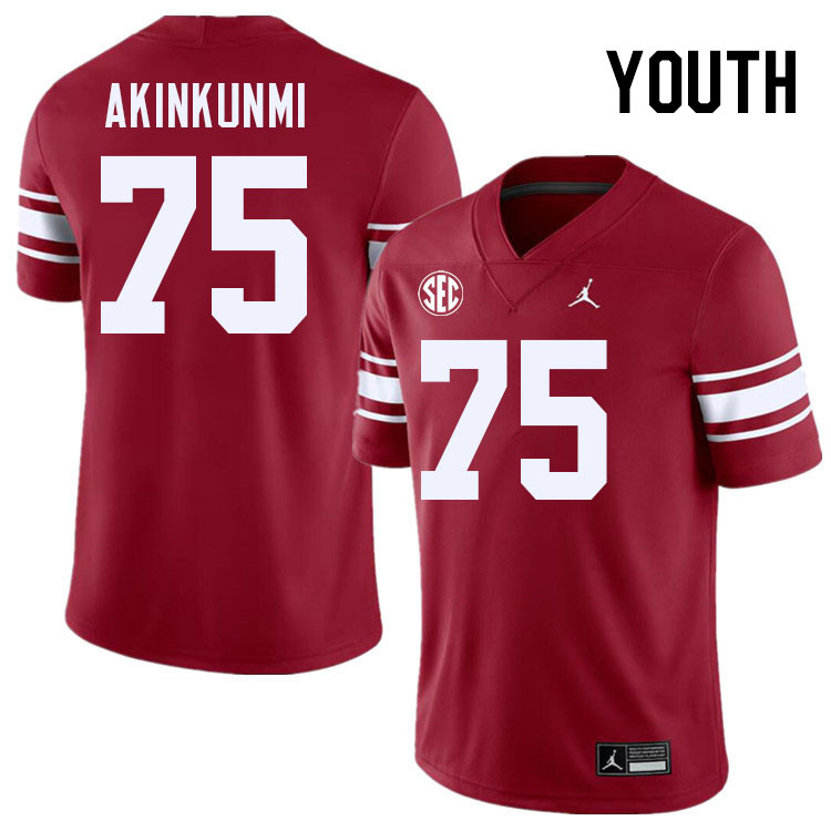 Youth #75 Daniel Akinkunmi Oklahoma Sooners 2024 SEC Conference College Football Jerseys-Throwback